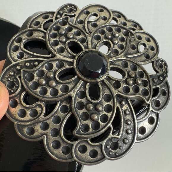 Y2K 90s Antoniazzi Firenze Genuine Patent Leather Belt Ornate Floral Buckle S/M - Picture 9 of 11